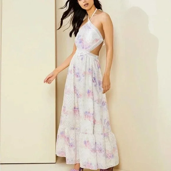 Gianni Bini | Dresses | Gianni Bini Delaney Embroidered Eyelet Halter Neck  Tie Dye Maxi Dress | Poshmark